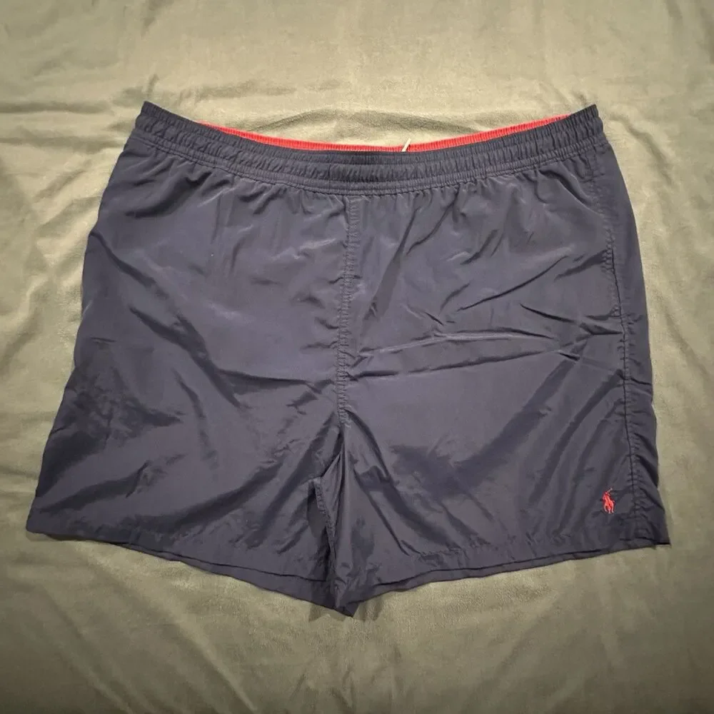 Vintage 90s Polo Ralph Lauren Board Shorts Mens 3XB Big Swim Trunks Navy Beach